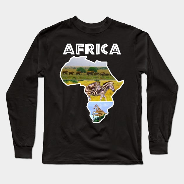 African Wildlife Continent Collage Long Sleeve T-Shirt by PathblazerStudios